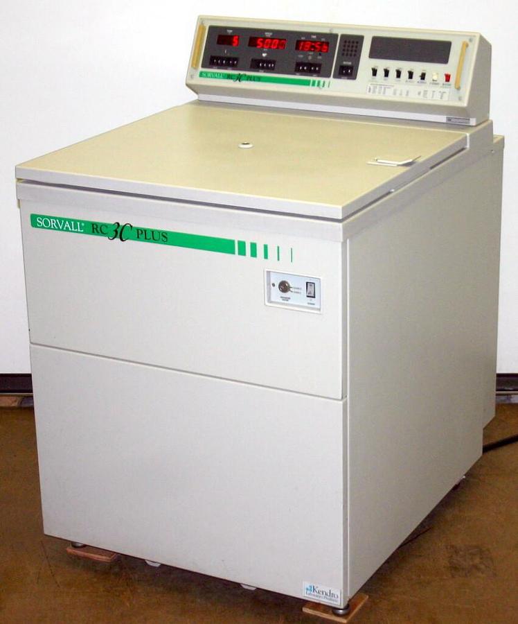 Used SORVALL REFRIGERATED LOW SPEED CENTRIFUGE, MODEL RC-3C PLUS WITH H4000 ROTOR