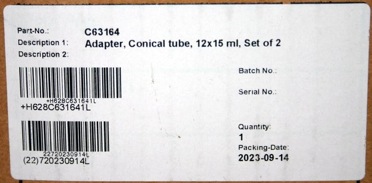 Used BECKMAN COULTER ADAPTER 12 X 15ML CONICAL FOR VS 4.750 ROTOR, MODEL C63164