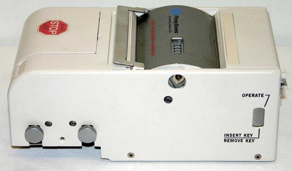 Used PITNEY BOWES CHECK SIGNER-IMPRINTER, MODEL 5390, NEW IN ORIGINAL CASE 5600 BASE