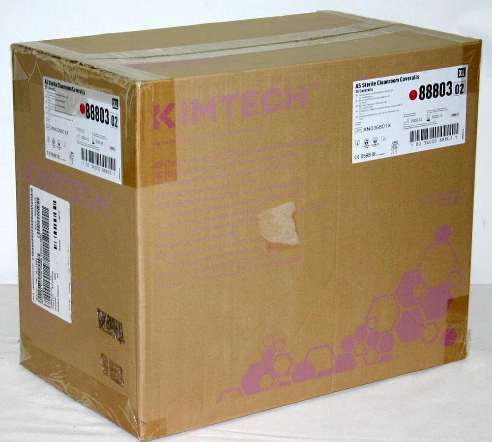 Used KIMBERLY-CLARK KIMTECH A5 STERILE CLEANROOM COVERALLS, L 88802, X-L 88803, PPE