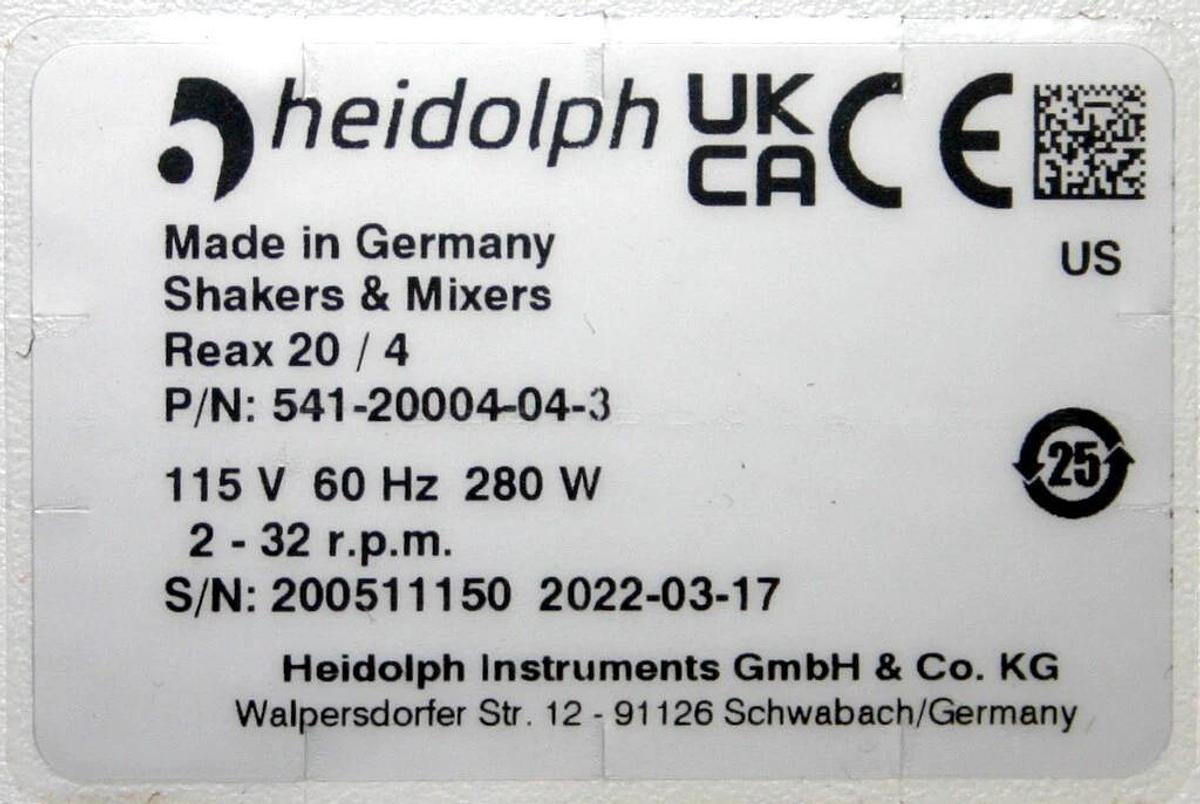 HEIDOLPH FOUR BOTTLE OVERHEAD SHAKER HEI-MIX REAX 20 / 4, P/N 541-20004-04-3