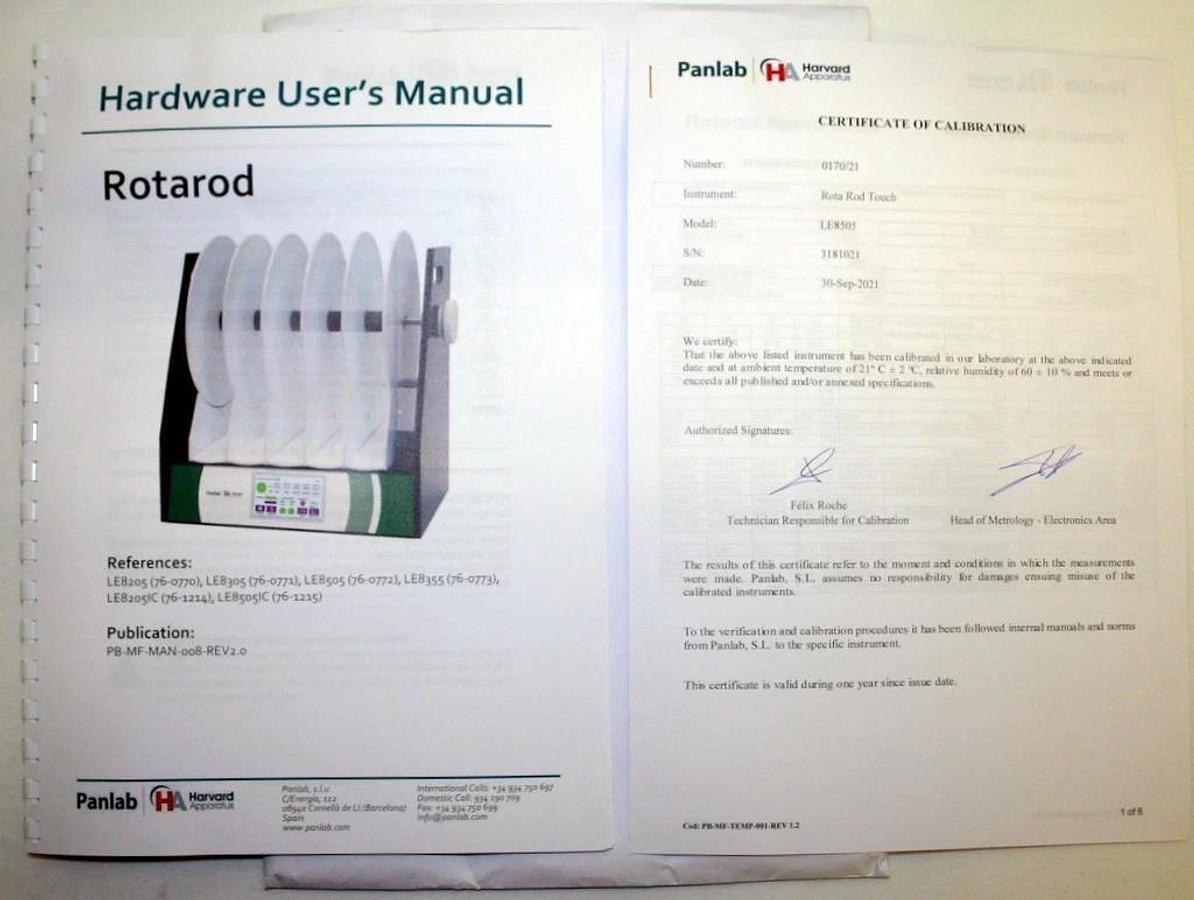 HARVARD APPARATUS PANLAB TOUCHSCREEN ROTAROD, MODEL LE8505, 4 LANES WITH HOOD