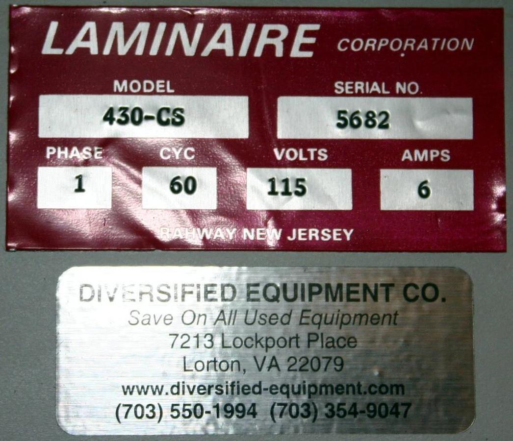 Used LAMINAIRE HORIZONTAL LAMINAR FLOW HOOD, MODEL 430-CS