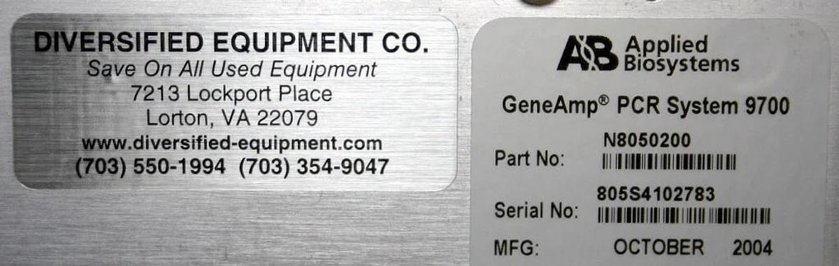 Used APPLIED BIOSYSTEMS ABI GENEAMP PCR SYSTEM 9700 96 WELL ALUM BLOCK THERMAL CYCLER