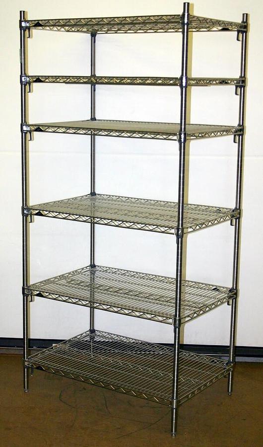 METRO SUPER ADJUSTABLE ERECTA 6 SHELF STAINLESS SHELVING RACK, 36"L x 24"W x 74H