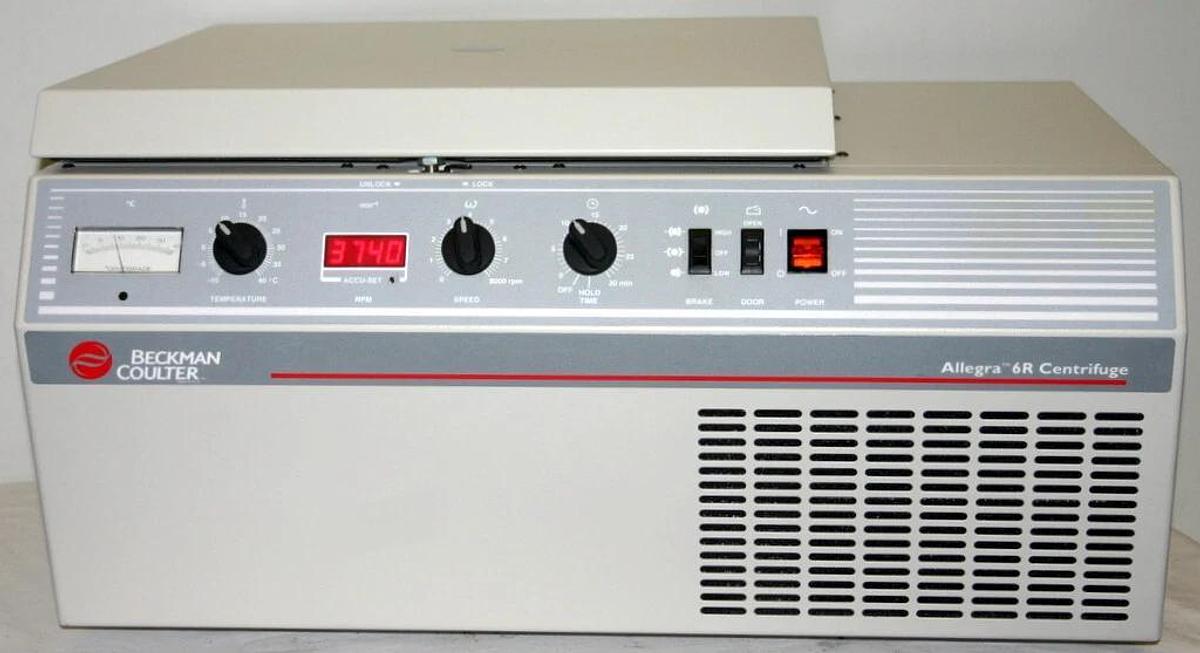 Used BECKMAN COULTER CENTRIFUGE, MODEL ALLEGRA-6R WITH GH-3.8 ROTOR AND BUCKETS