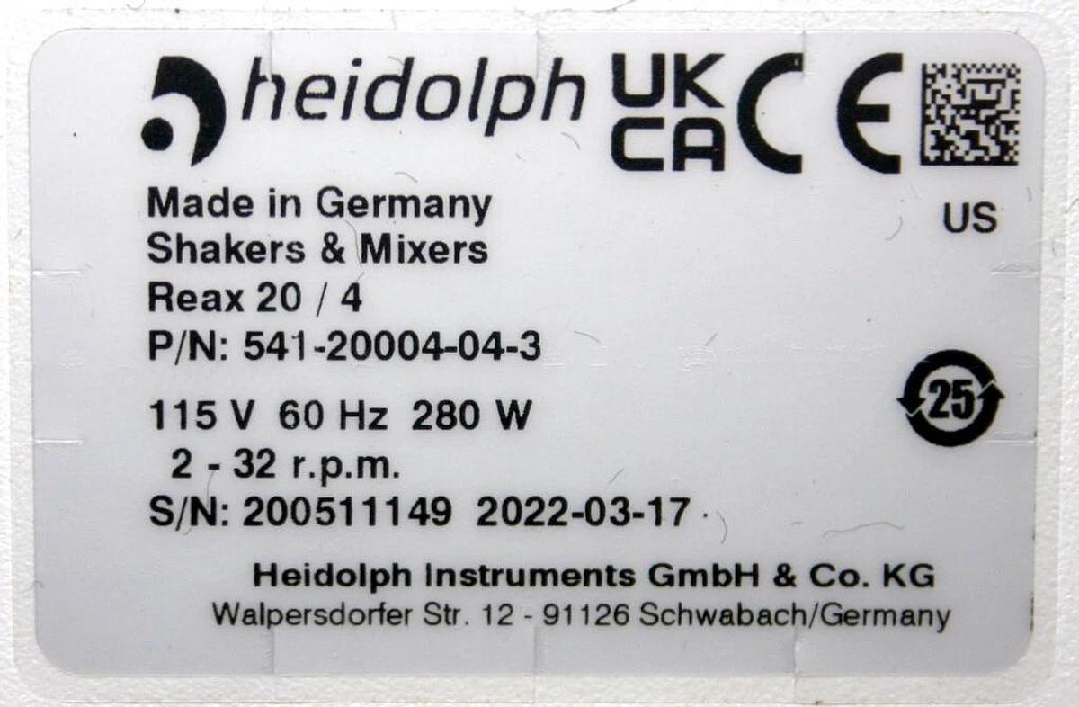 HEIDOLPH FOUR BOTTLE OVERHEAD SHAKER HEI-MIX REAX 20 / 4, P/N 541-20004-04-3