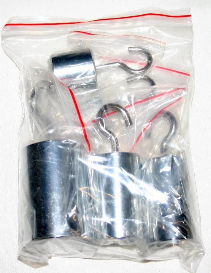 Used PHYSICS WEIGHT SET WITH HOOKS (50G, 100G, (2) 250G & 500G) 10 SETS NEW