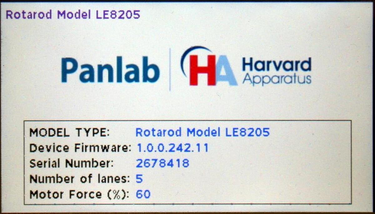 HARVARD APPARATUS PANLAB TOUCHSCREEN ROTAROD, MODEL LE8205, 5 LANES