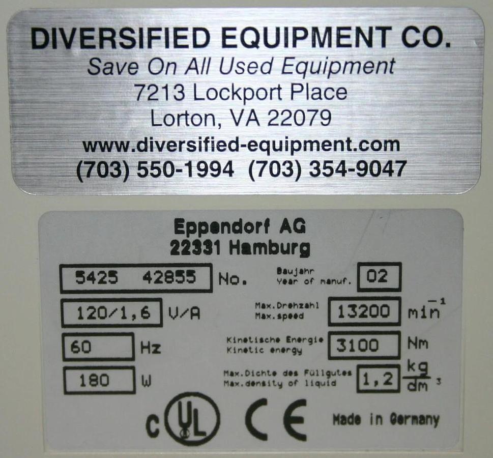 Used EPPENDORF MICROCENTRIFUGE, CENTRIFUGE, MODEL 5415D, W/ F45-24-11 ROTOR AND LID