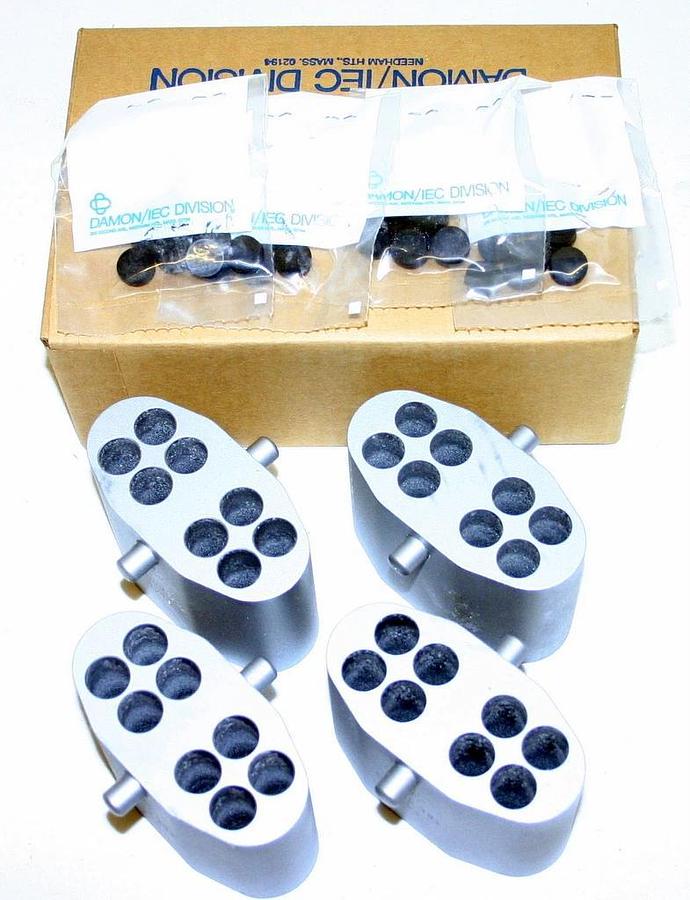 Used IEC TRUNNION CARRIERS, MODEL 381, ONE BOX OF FOUR, TUBE CAPACITY: 8 X 3 TO 5 ML