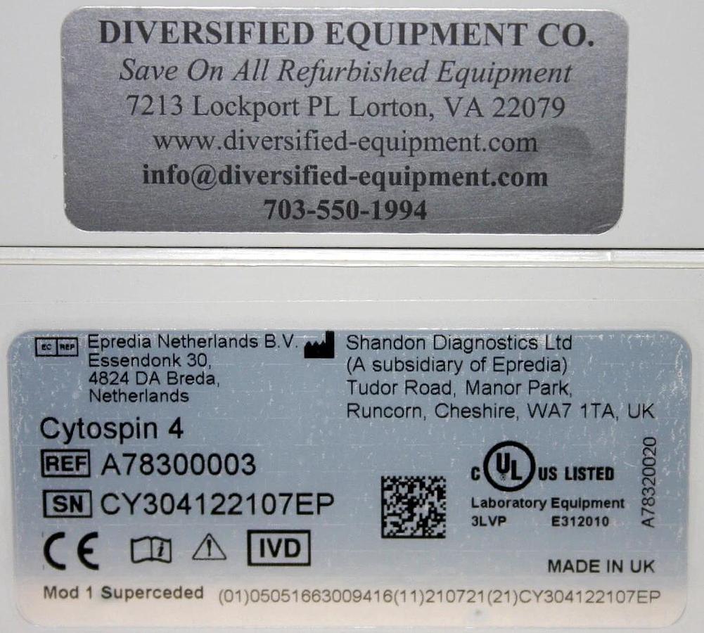 EPREDIA THERMO SHANDON CYTOCENTRIFUGE, MODEL CYTOSPIN 4 WITH ROTOR & 6 CLIPS