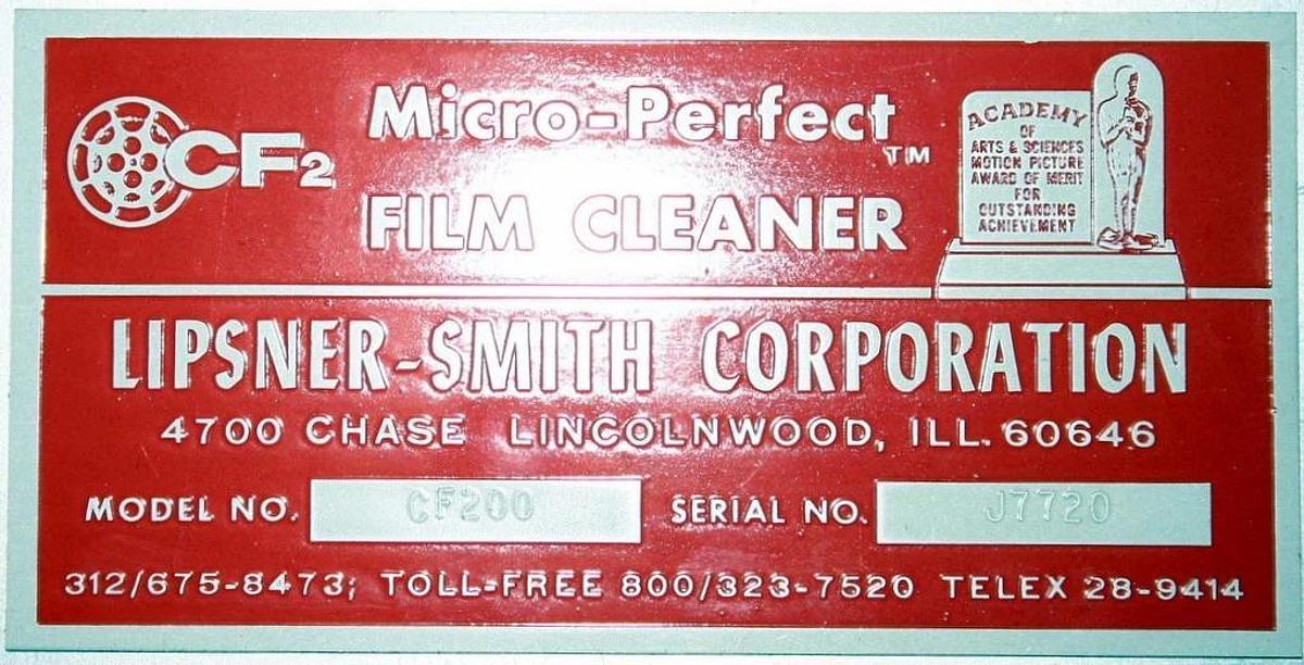 Used LIPSNER-SMITH CF2, 8MM AND 16MM MICRO-PERFECT FILM CLEANER, MODEL CF200