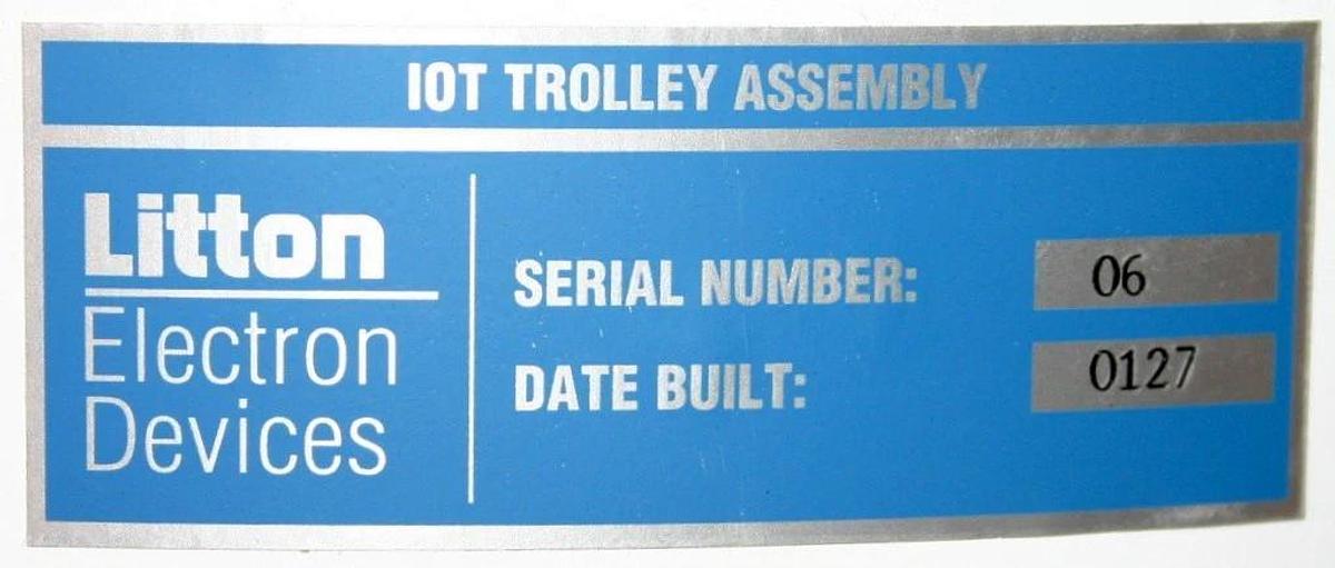 Used LITTON ELECTRON DEVICES IOT INDUCTIVE OUTPUT TUBE TROLLEY ASSEMBLY