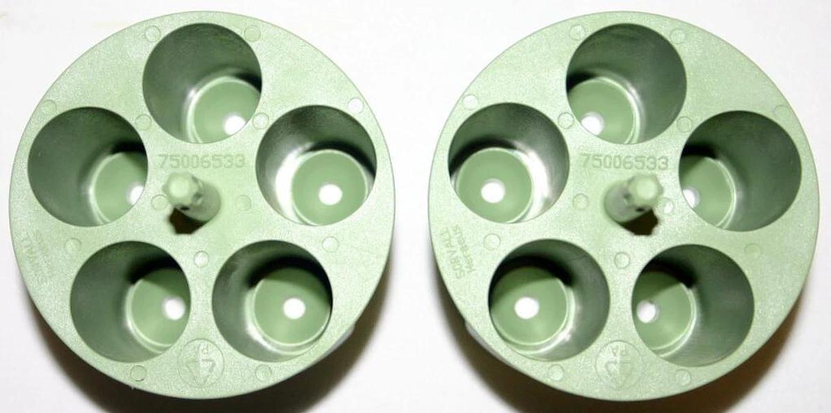 Used THERMO SORVALL ADAPTER, MODEL 75006533, 7500 6533, 5 x 50mL CONICAL, LT. GREEN 2