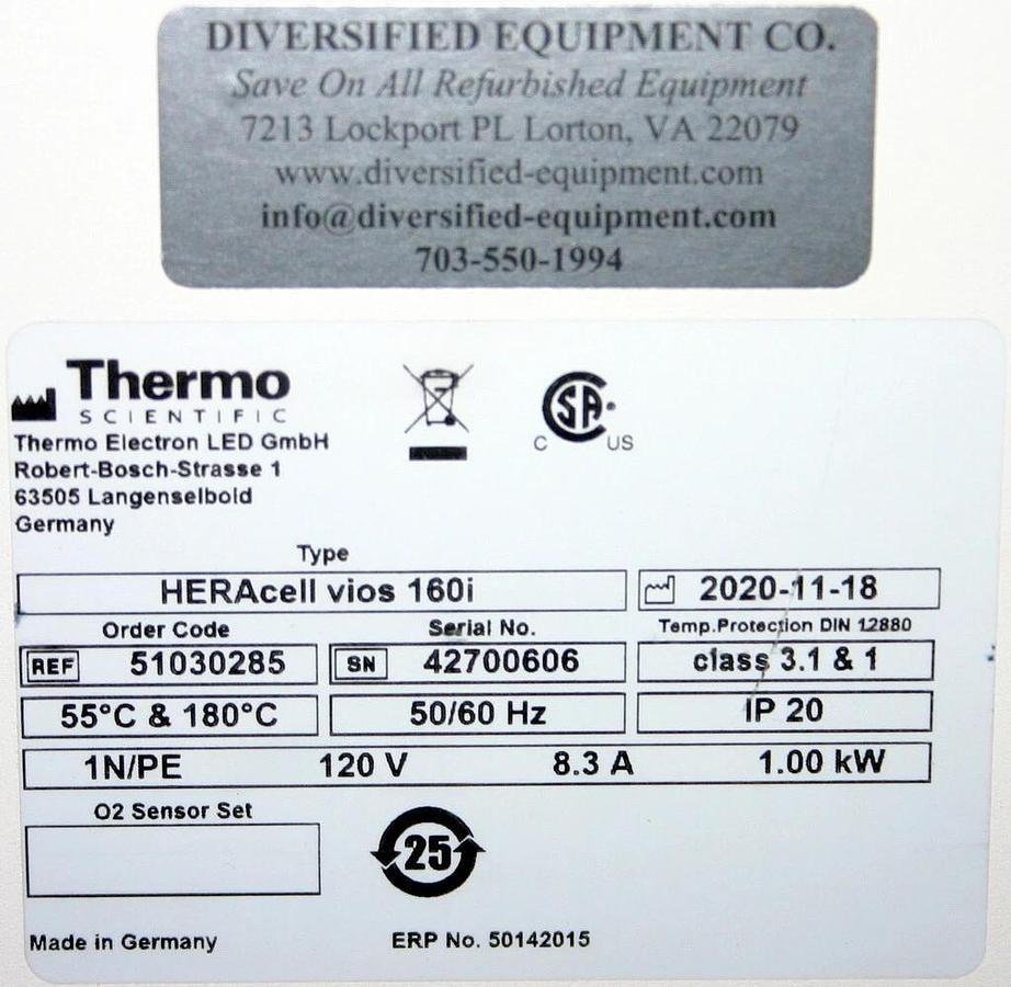 THERMO SCIENTIFIC HERACELL VIOS 160I CO2 INCUBATOR, 165L, ELECTROPOLISHED S/S