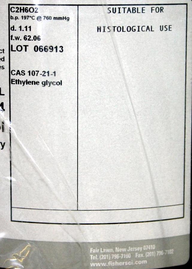 FISHER SCIENTIFIC ETHYLENE GLYCOL SOLVENT E177-4, 4 L LABORATORY HISTOLOGY GRADE