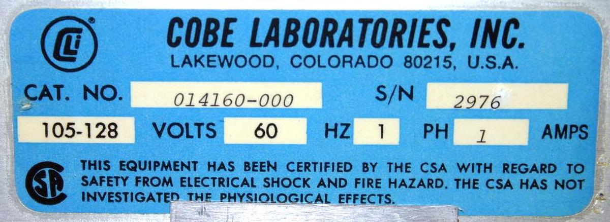 Used COBE LABORATORIES BLOOD PUMP, MODEL 014160-000