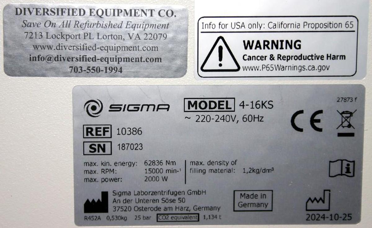 2024 SIGMA QIAGEN REFRIGERATED CENTRIFUGE, MODEL 4-16KS