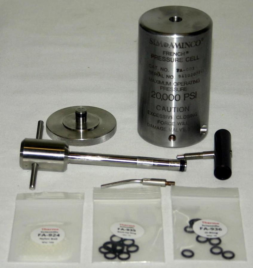 Used SLM AMINCO THERMO ELECTRON FRENCH PRESSURE MINI CELL, MODEL FA-003, 20,000 PSI
