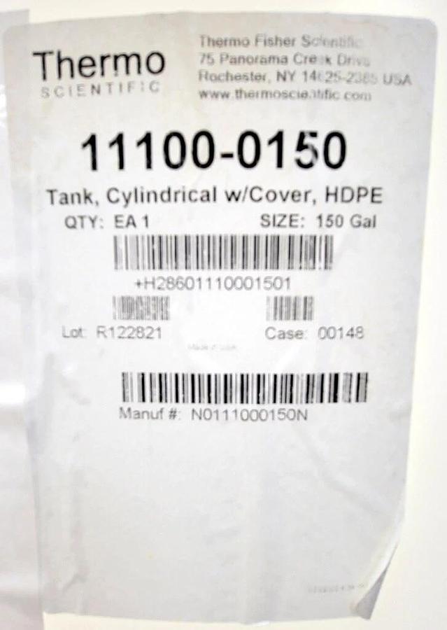 Used THERMO NALGENE HEAVY DUTY CYLINDRICAL LLDPE TANK WITH COVER, MODEL 11100-0150