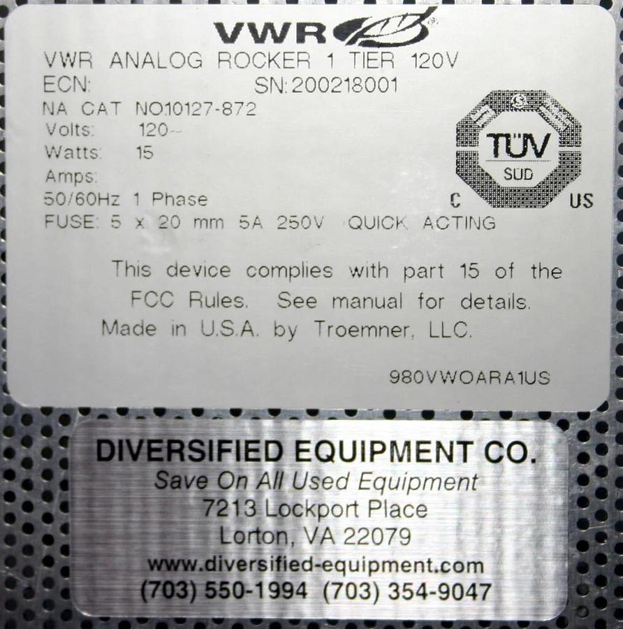 VWR ANALOG ROCKING PLATFORM SHAKER, MODEL 10127-872