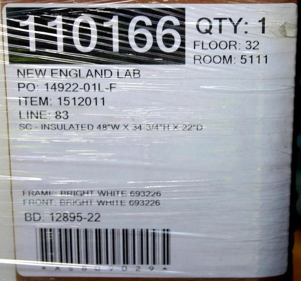 Used NEW ENGLAND LAB MOTT INSULATED SOLVENT CABINET, FIRE PROOF, 48", MODEL 1512011