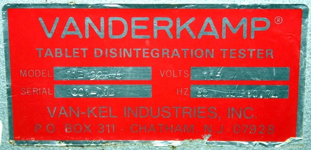 Used VANDERKAMP VANKEL TABLET DISINTEGRATION TESTER, MODEL 10-911-71, 71B SERIES