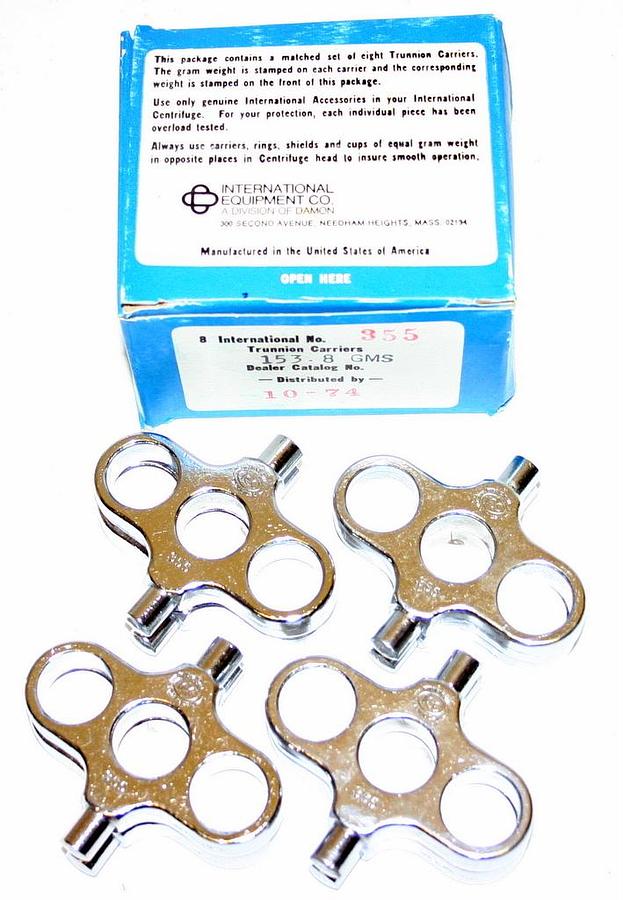 Used IEC TRUNNION RINGS, MODEL 355, BOX OF EIGHT, THREE PLACE, MATCHED WEIGHTS, NEW