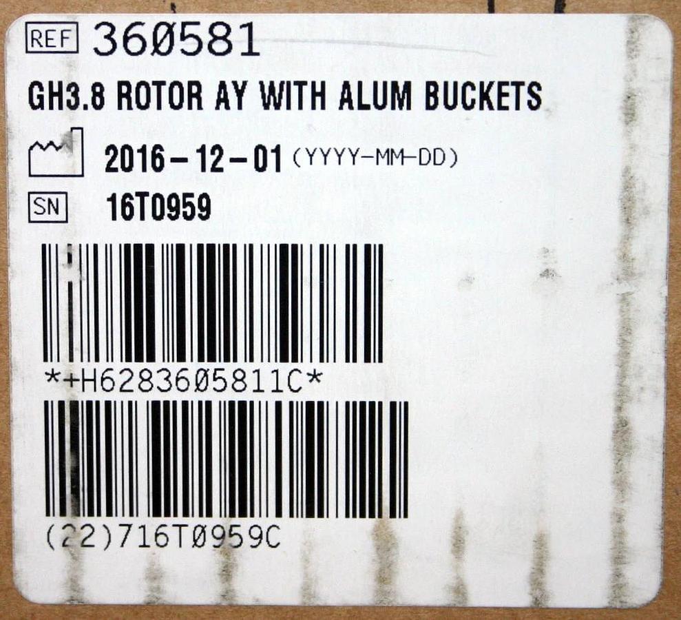 Used BRAND NEW 2016 BECKMAN COULTER SWINGING-BUCKET ROTOR, MODEL GH-3.8, 4 x 750 ML