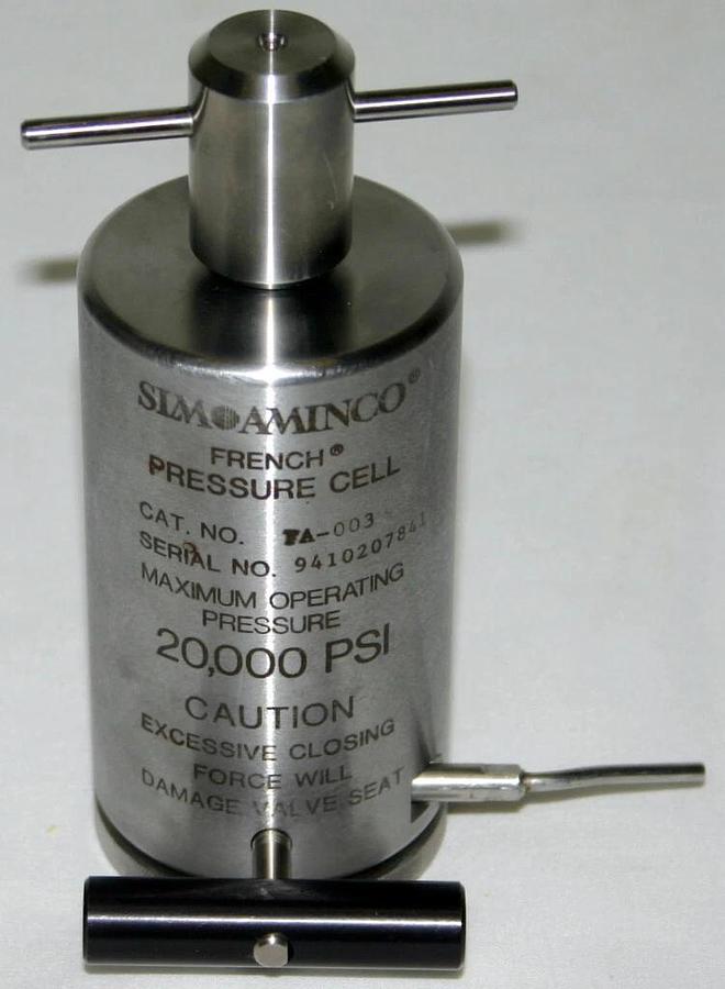 Used SLM AMINCO THERMO ELECTRON FRENCH PRESSURE MINI CELL, MODEL FA-003, 20,000 PSI