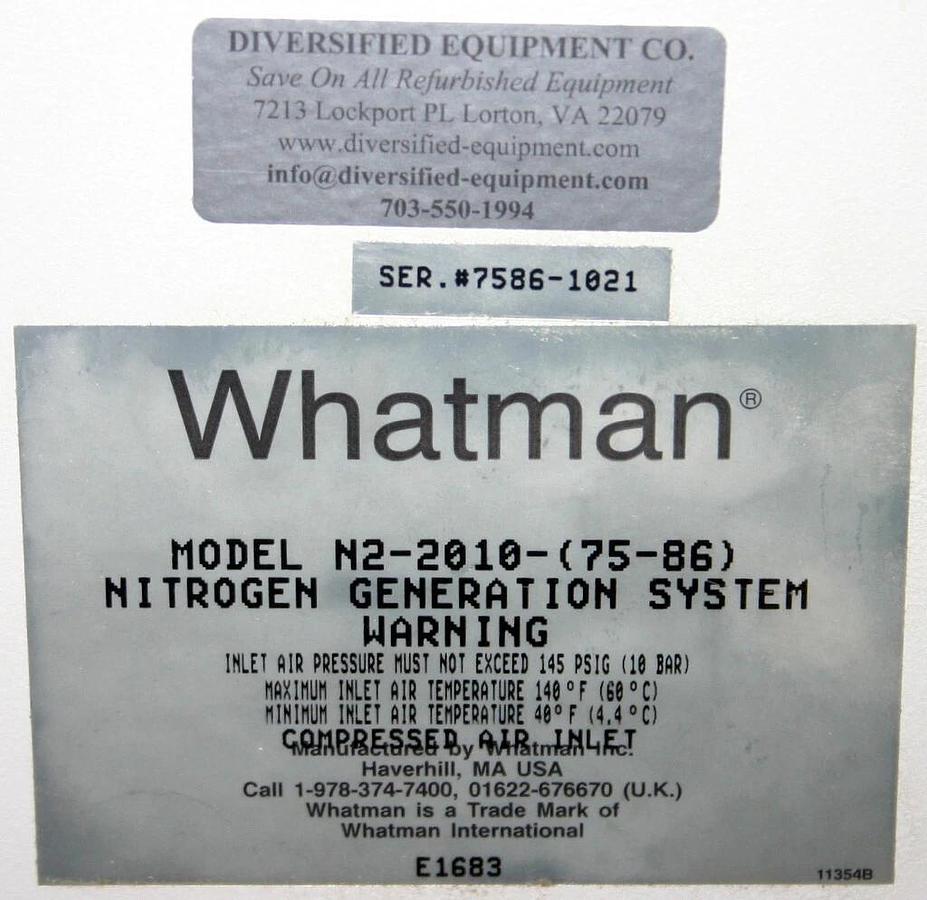 Used WHATMAN PARKER BALSTON LABORATORY NITROGEN GENERATOR SYSTEM, MODEL N2-2010