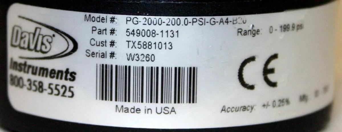 Used DAVIS INSTRUMENTS DIGITAL PRESSURE GAUGE, MODEL PG2000-200.0-PSI