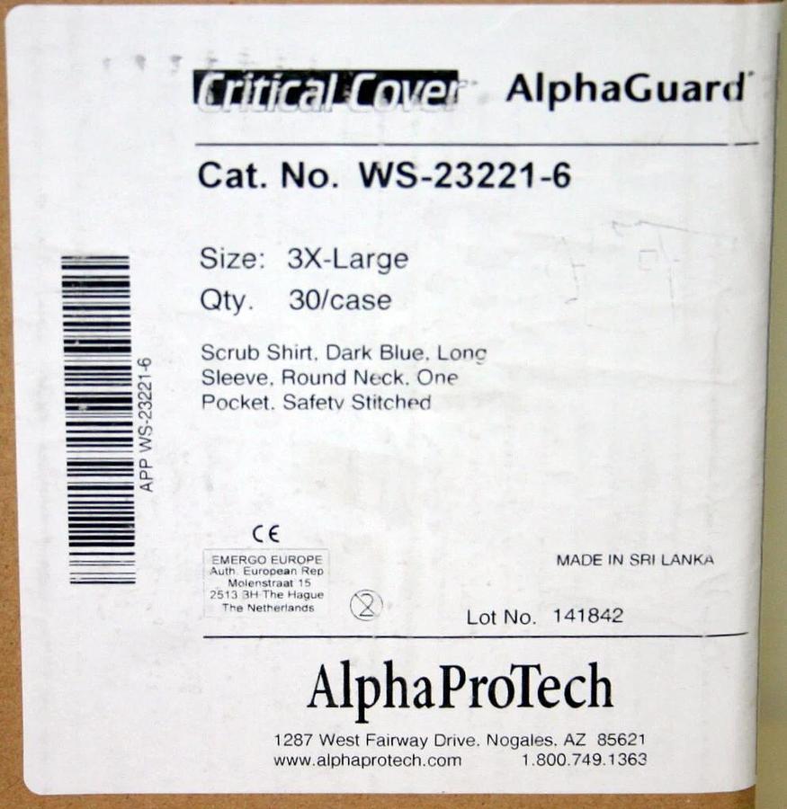 ALPHA PRO TECH CRITICAL COVER SCRUB SHIRTS, DARK BLUE, LONG SLEEVE, ASST. SIZES