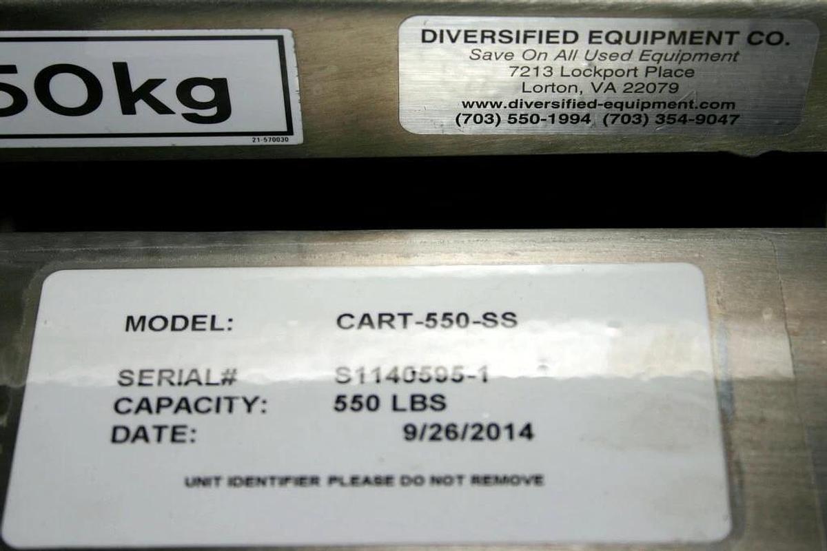 VESTIL STAINLESS STEEL HYDRAULIC SCISSOR LIFT CART, MODEL CART-550-SS