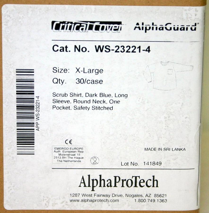 ALPHA PRO TECH CRITICAL COVER SCRUB SHIRTS, DARK BLUE, LONG SLEEVE, ASST. SIZES