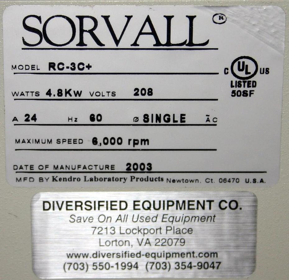 Used SORVALL REFRIGERATED LOW SPEED CENTRIFUGE, MODEL RC3C PLUS WITH H2000B ROTOR