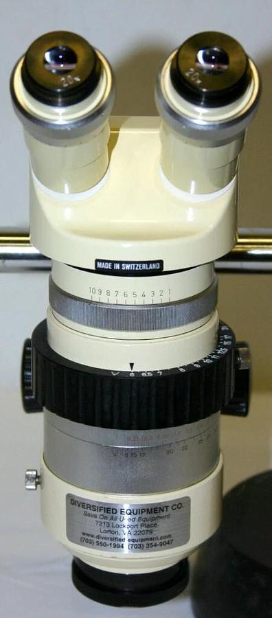 Used WILD HEERBRUGG STEREO MICROSCOPE, MODEL M7A W/ ADJUSTABLE IRIS, STAND & LIGHT