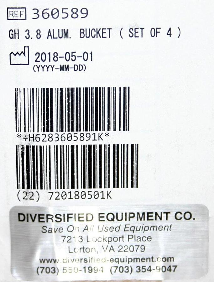 Used BECKMAN COULTER BUCKETS FOR GH-3.8 ROTOR, MODEL 360589, NIB, SET OF FOUR