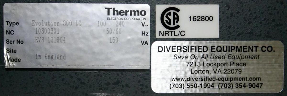 Used THERMO ELECTRON NICOLET VISIBLE SPECTROPHOTOMETER, MODEL EVOLUTION 300 LC