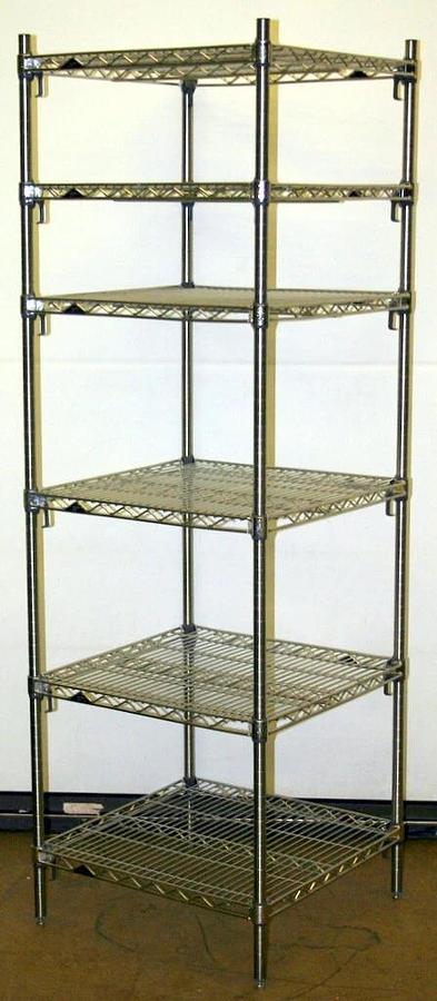 METRO SUPER ADJUSTABLE ERECTA 6 SHELF STAINLESS SHELVING RACK, 24"L x 24"W x 74H