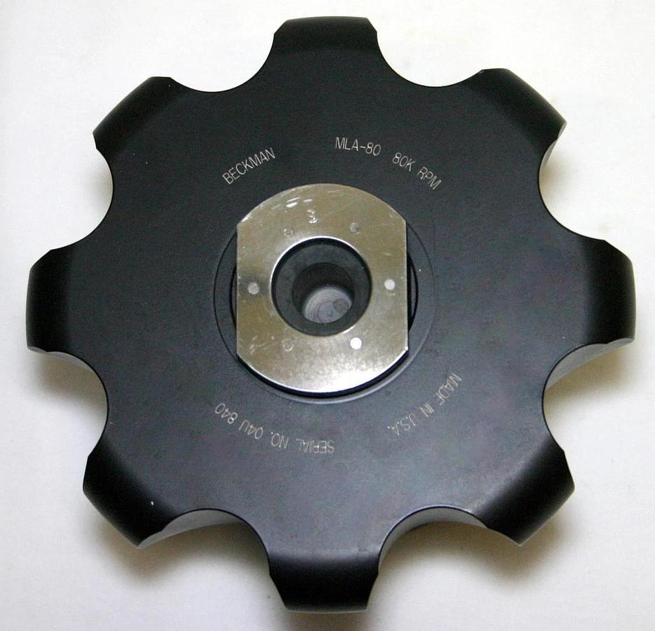 BECKMAN ULTRACENTRIFUGE FIXED ANGLE TITANIUM ROTOR, MODEL MLA-80, 8 x 8.0ML