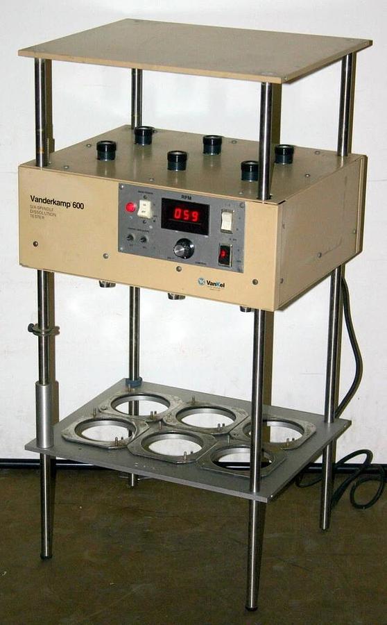 Used VANDERKAMP VANKEL 6 SPINDLE DISSOLUTION TESTING STATION, MODEL VK-600