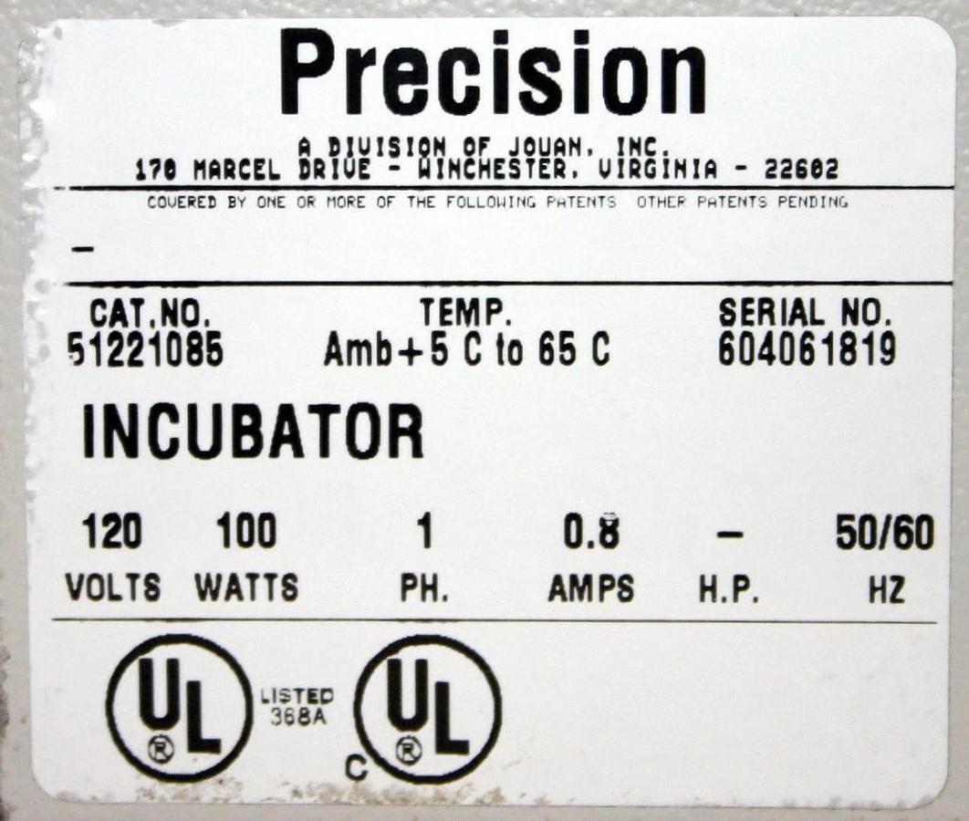 Used PRECISION GRAVITY-CONVECTION INCUBATOR, MODEL 51221086, 1.4 CU FT