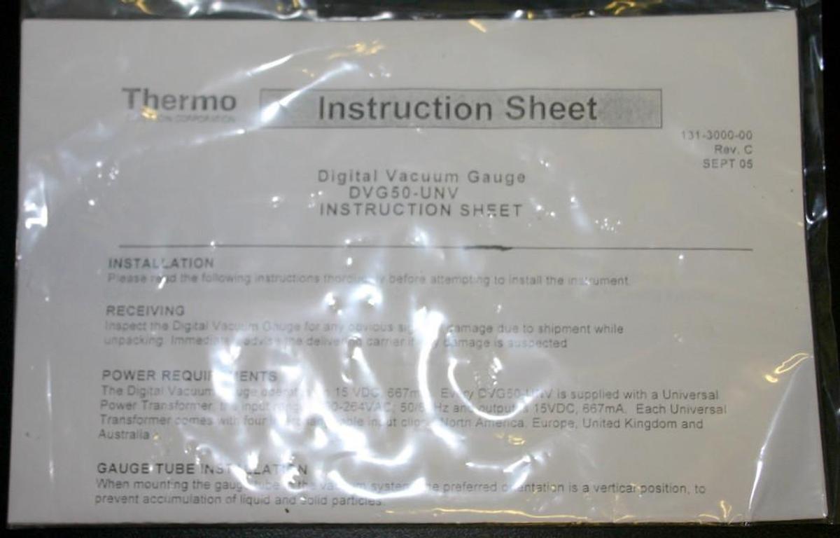 THERMO SCIENTIFIC DIGITAL VACUUM GAUGE, MODEL DVG50-UVN