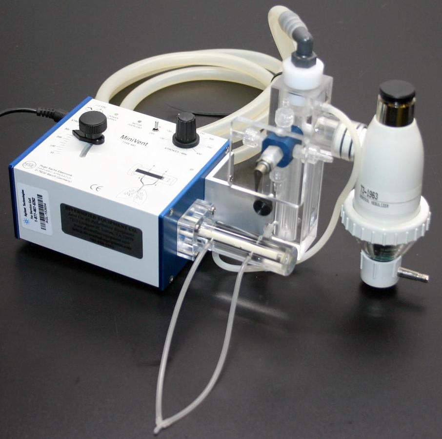 Used HSE HUGO SACHS ELEKTRONIK MOUSE VENTILATOR MINIVENT, MODEL 845 WITH NEBULIZER