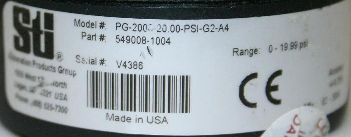 Used STI AUTOMATION PRODUCTS DIGITAL PRESSURE GAUGE, MODEL PG2000-20.00PSI
