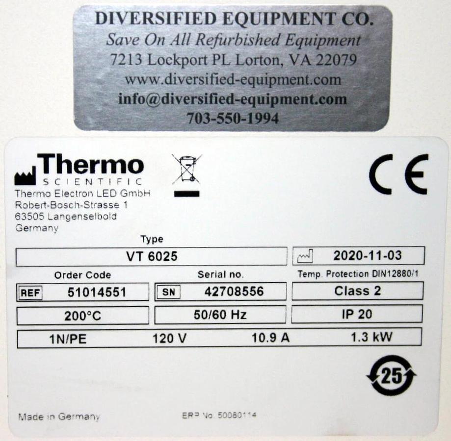 THERMO SCIENTIFIC VACUTHERM VACUUM DRYING OVEN, MODEL VT 6025, CAT. NO. 51014551