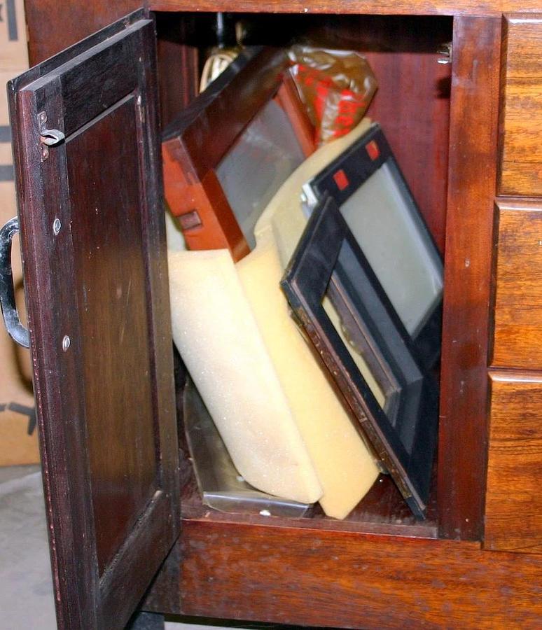 Used BAUSCH & LOMB, B & L ANTIQUE 1947 PHOTOMICROSCOPE WITH WOOD CABINET & ACCYS.