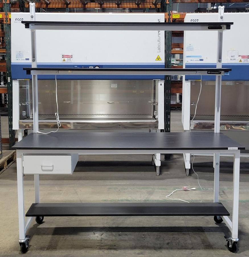 Used FORMASPACE LABORATORY WORKSTATION TABLE WITH TWO SHELVES & 3/4 INCH TOP